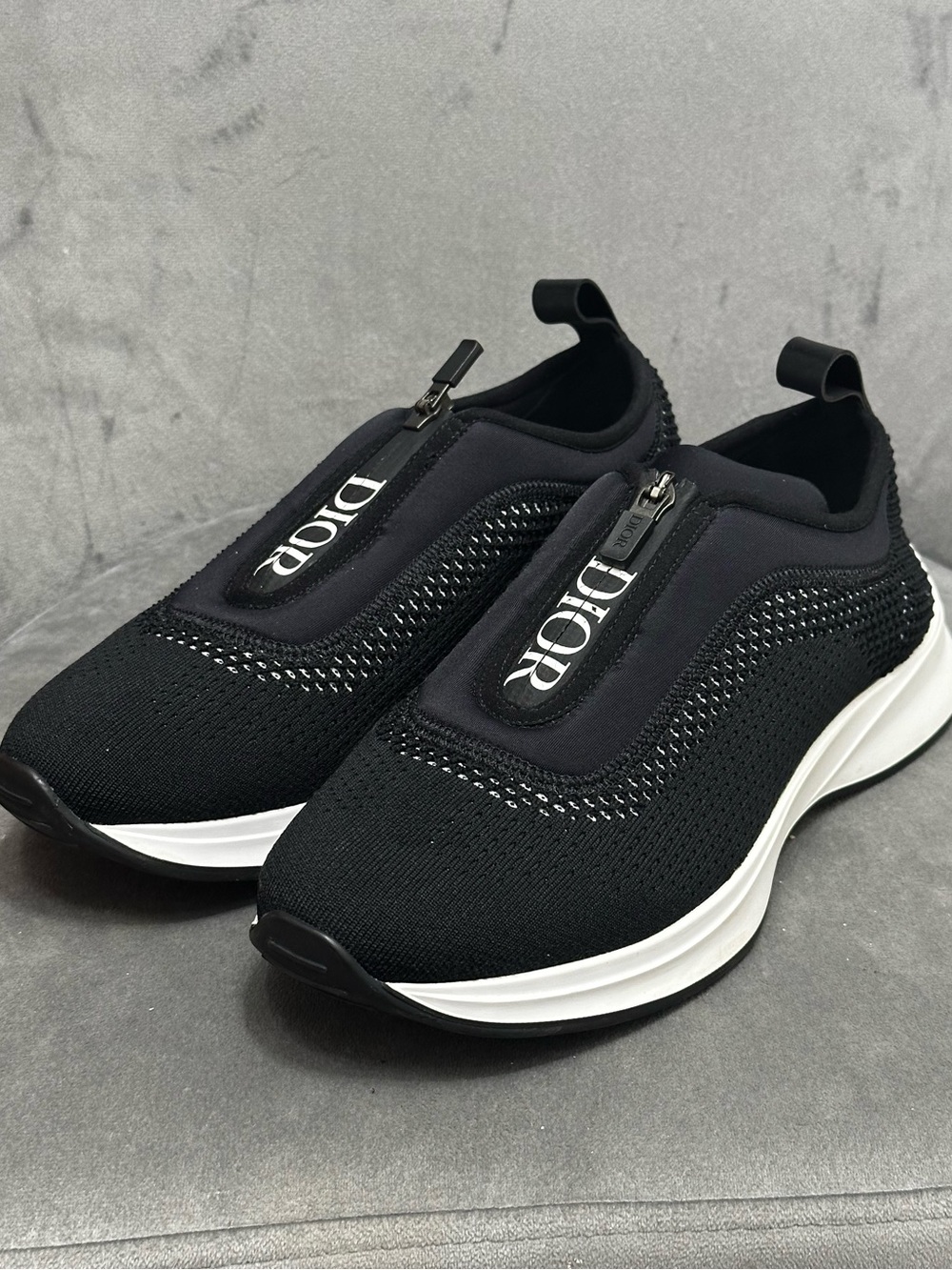 Dior Black Mesh & Neoprene Zip Slip-On Sneakers (Size EU 40 / US 7)